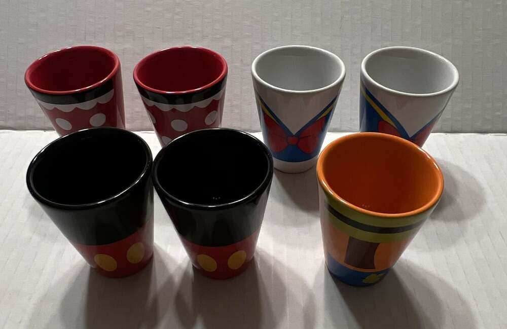 Disney Parks Character Ceramic Shot Glasses Set Mickey Minnie Donald Goofy